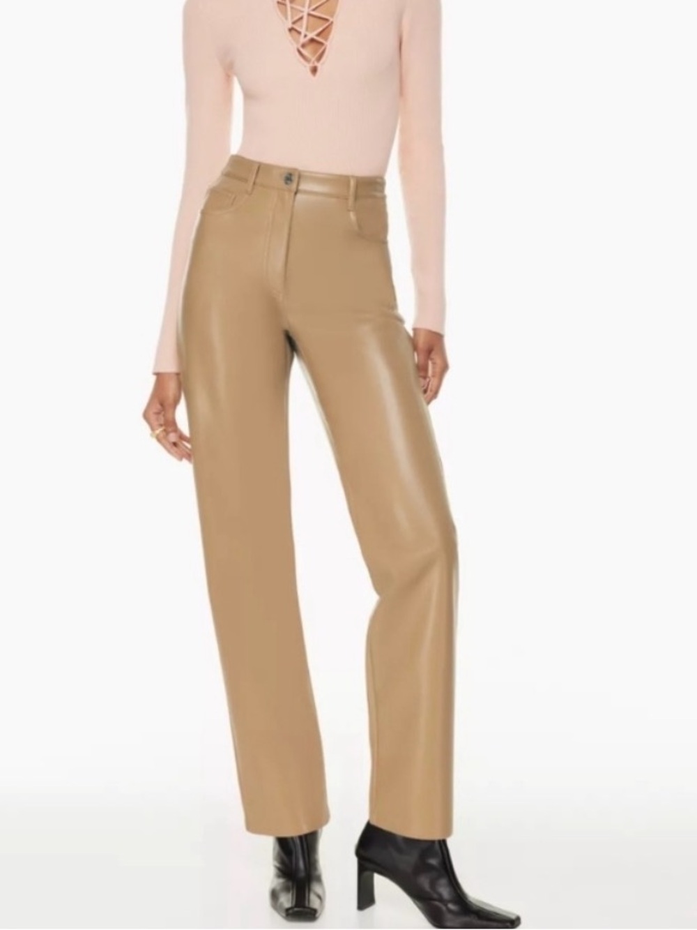 Aritzia Wilfred The Melina Pant Faux Leather Minimalist Capsule Brown Size 10